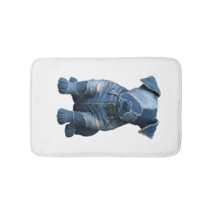 Cute Denim Patchwork Art Dog T-Shirt Bath Mat
