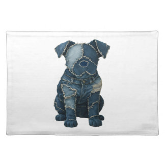 Cute Denim Patchwork Art Dog T-Shirt Cloth Placemat