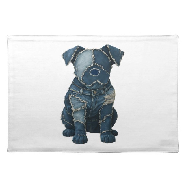 Cute Denim Patchwork Art Dog T-Shirt Cloth Placemat (Front)