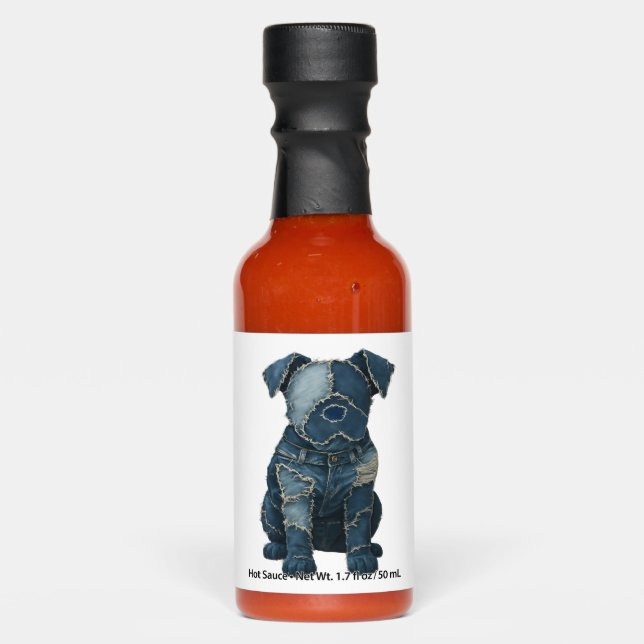 Cute Denim Patchwork Art Dog T-Shirt Hot Sauces (Front)
