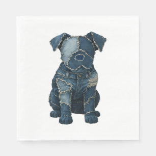 Cute Denim Patchwork Art Dog T-Shirt Napkins