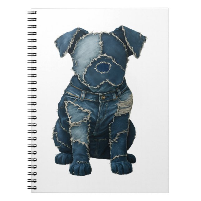 Cute Denim Patchwork Art Dog T-Shirt Notebook (Front)
