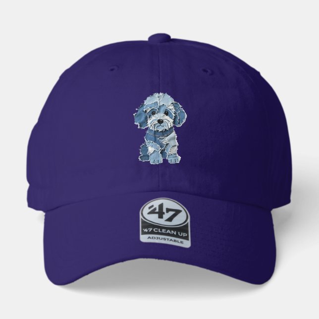 Cute Denim Patchwork Dog Illustration 47 Brand Hat (Front)