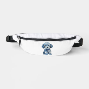 Cute Denim Patchwork Dog Illustration Fanny Pack