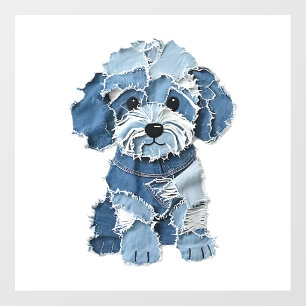Cute Denim Patchwork Dog Illustration Floor Decals