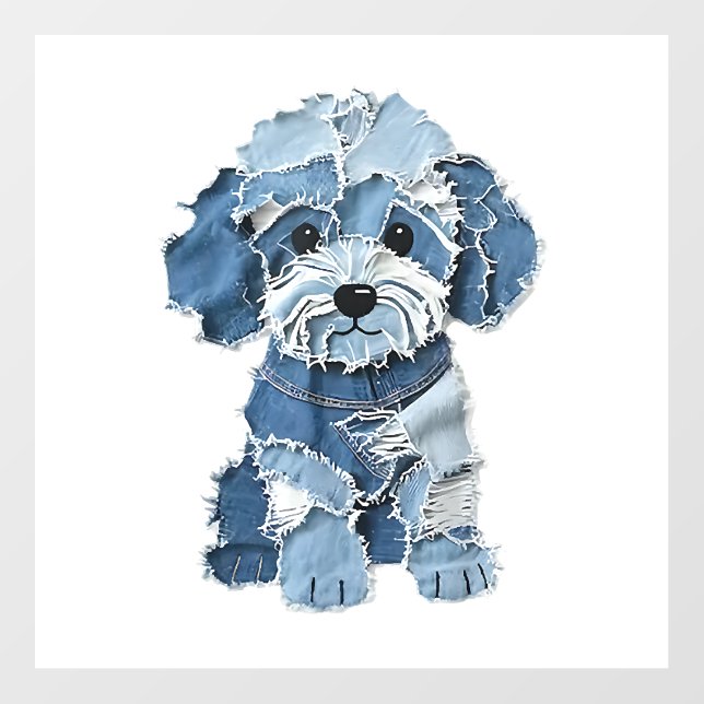 Cute Denim Patchwork Dog Illustration Floor Decals (Front)