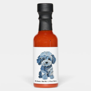 Cute Denim Patchwork Dog Illustration Hot Sauces