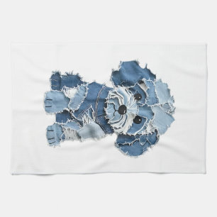 Cute Denim Patchwork Dog Illustration Kitchen Towel