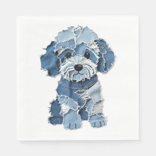 Cute Denim Patchwork Dog Illustration Napkins
