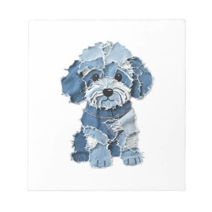 Cute Denim Patchwork Dog Illustration Notepad