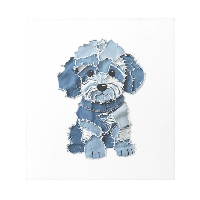 Cute Denim Patchwork Dog Illustration Notepad (Front)