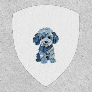 Cute Denim Patchwork Dog Illustration Patch
