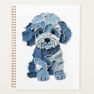 Cute Denim Patchwork Dog Illustration Planner