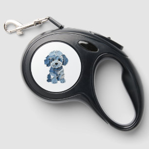 Cute Denim Patchwork Dog Illustration Retractable Pet Leash