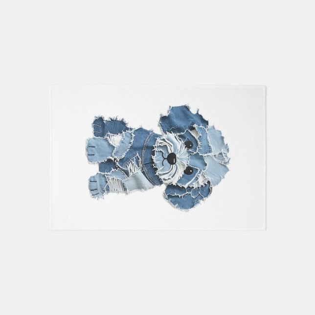 Cute Denim Patchwork Dog Illustration Rug (Front)