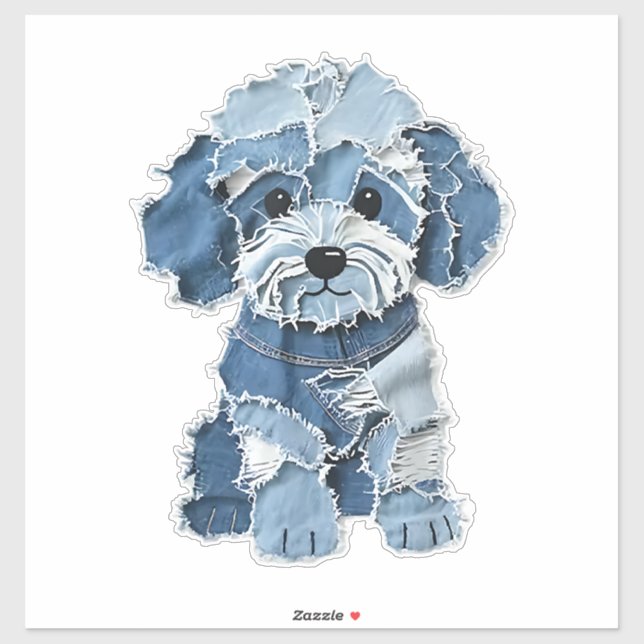 Cute Denim Patchwork Dog Illustration Sticker (Sheet)