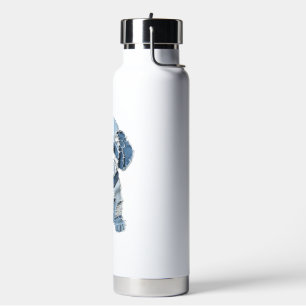 Cute Denim Patchwork Dog Illustration Water Bottle