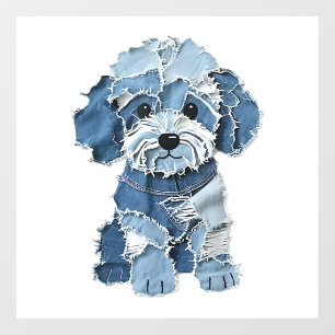 Cute Denim Patchwork Dog Illustration Window Cling