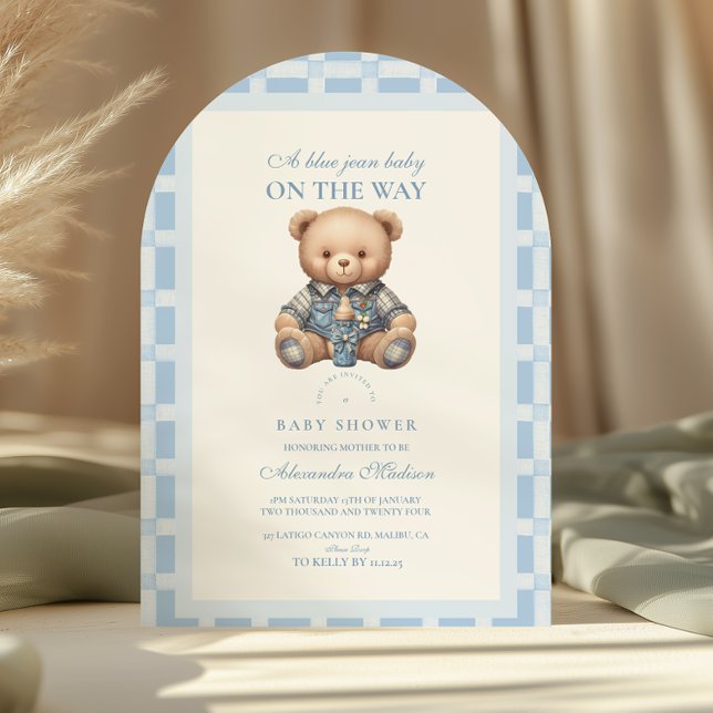 Cute Denim Teddy Bear Baby Shower Invitation (Creator Uploaded)