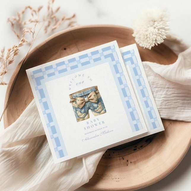 Cute Denim Teddy Bear Baby Shower Napkins (Creator Uploaded)