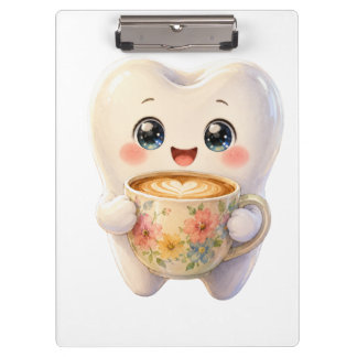 Cute Dental Coffee Lover Kawaii Character Clipboar Clipboard