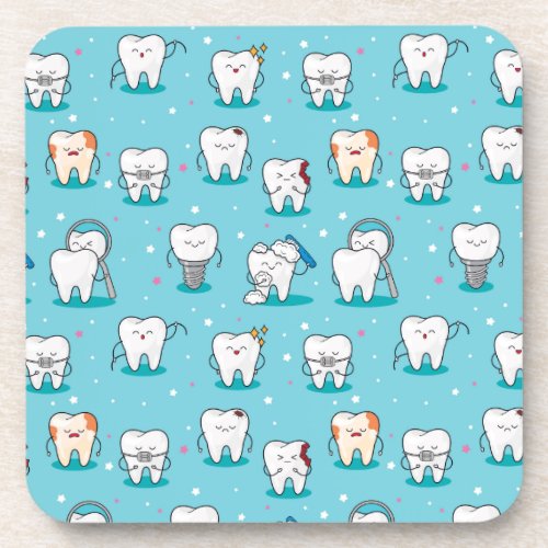 Cute Dental Pattern Beverage Coaster