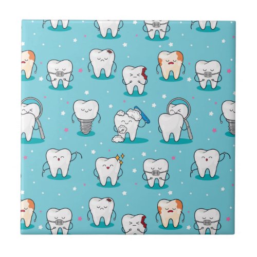 Cute Dental Pattern Ceramic Tile