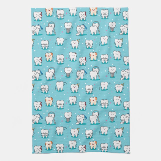 Cute Dental Pattern Kitchen Towel (Vertical)