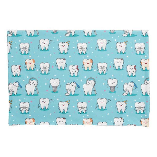 Cute Dental Pattern Pillow Case (Front-Left)