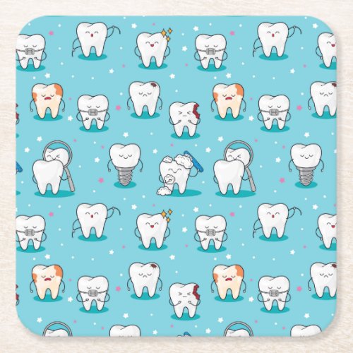 Cute Dental Pattern Square Paper Coaster