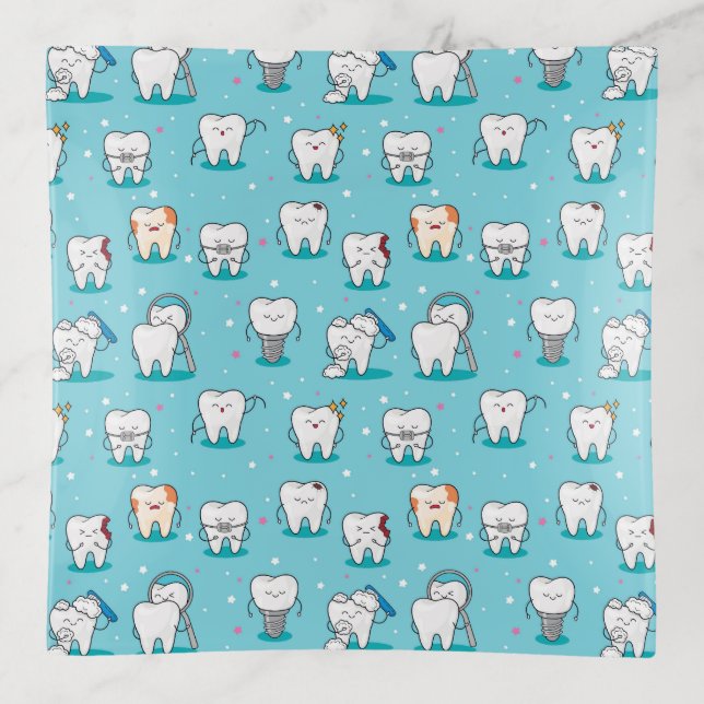 Cute Dental Pattern Trinket Tray (Front)