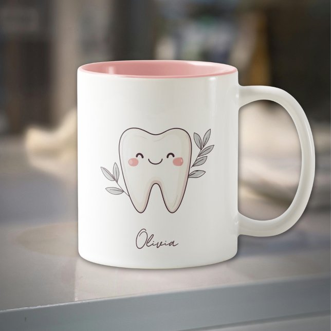 Cute Dental Personalized Pink 11 oz Two-Tone Coffee Mug (Creator Uploaded)