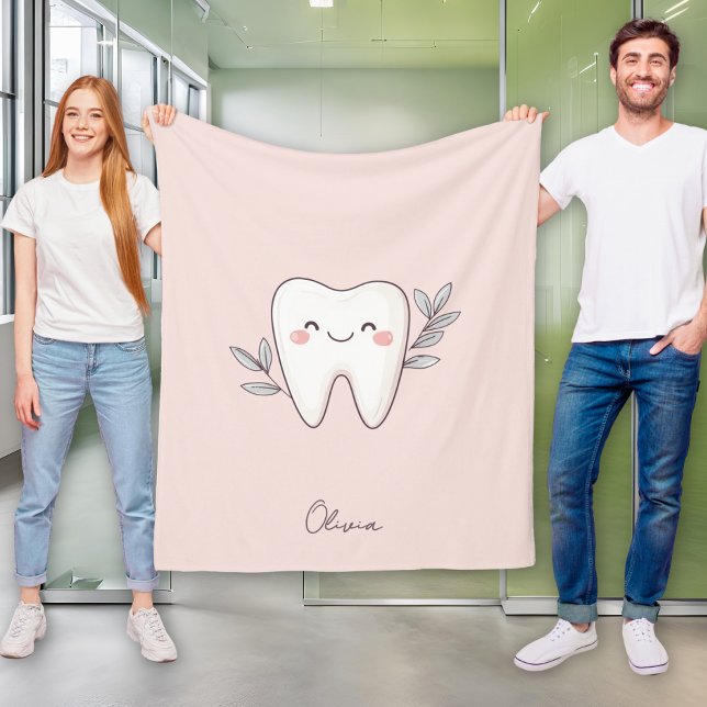 Cute Dental Personalized Pink Fleece Blanket (Creator Uploaded)