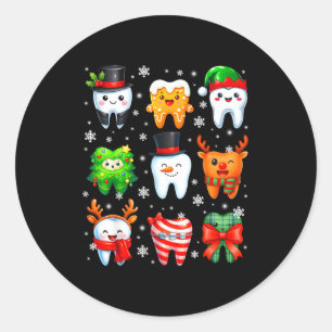 Cute Dental Tooth Snowman Christmas Xmas Men Women Classic Round Sticker