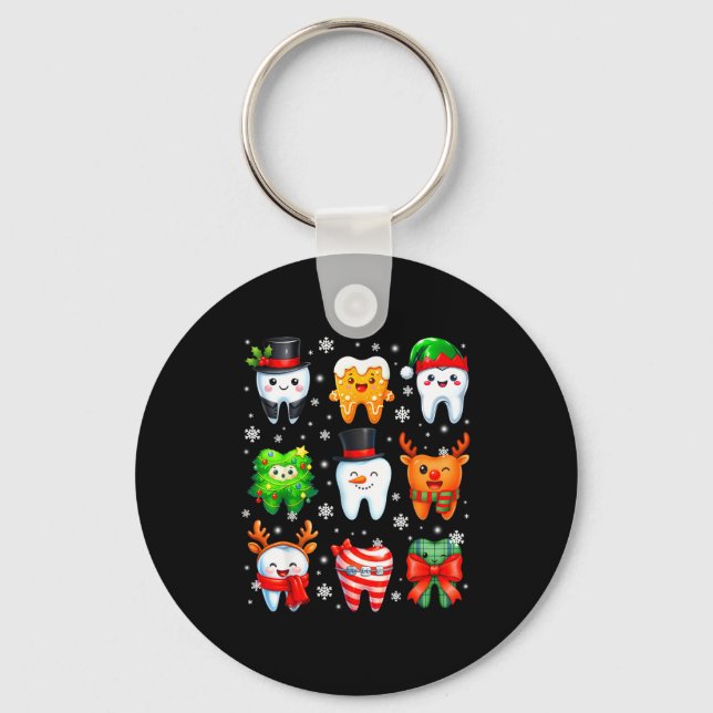 Cute Dental Tooth Snowman Christmas Xmas Men Women Keychain (Front)