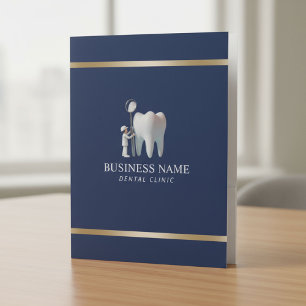 Cute Dentist & Bright Tooth Navy Blue Dental Care Pocket Folder