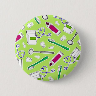 Cute Dentist / Dental Hygienist Love Green Purple Button