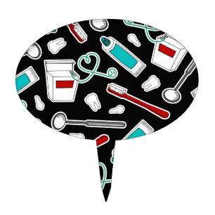 Cute Dentist / Dental Hygienist Print Black Cake Topper