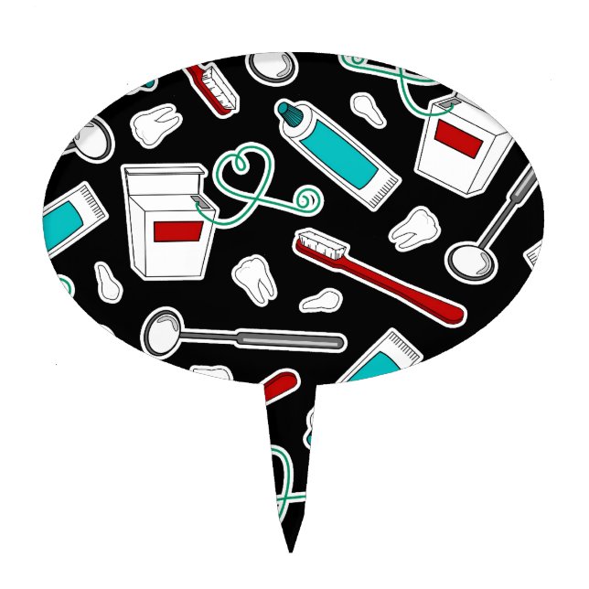 Cute Dentist / Dental Hygienist Print Black Cake Topper (Front)