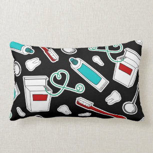 Cute Dentist / Dental Hygienist Print Black Lumbar Pillow