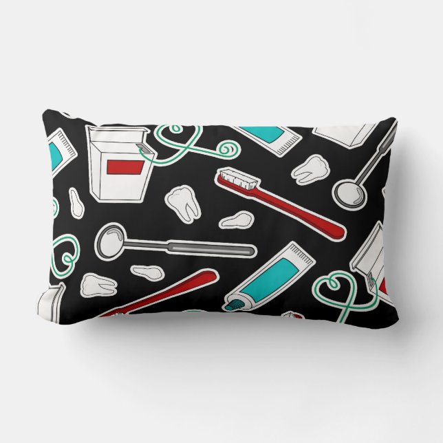 Cute Dentist / Dental Hygienist Print Black Lumbar Pillow (Front)