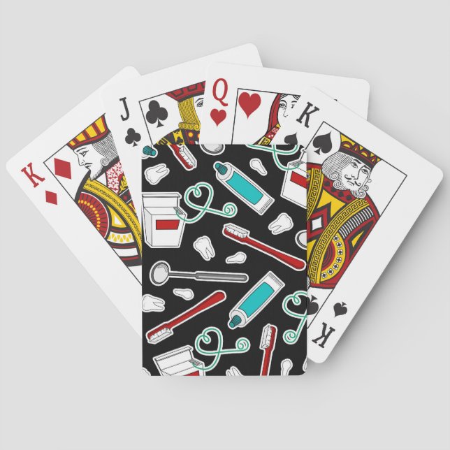 Cute Dentist / Dental Hygienist Print Black Poker Cards (Back)