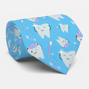 Cute Dentist Dental Hygienist Tooth Pattern Blue Neck Tie