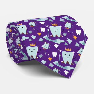 Cute Dentist Dental Hygienist Tooth Pattern Purple Neck Tie