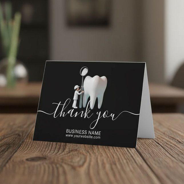Cute Dentist & Tooth Plain Black Dental Office Thank You Card (Creator Uploaded)