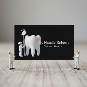 Cute Dentist & White Tooth Black Dental Care Appointment Card