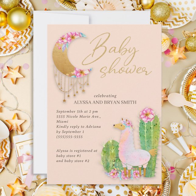 Cute Desert Boho Chic Cactus Llama Baby Shower Invitation (Creator Uploaded)