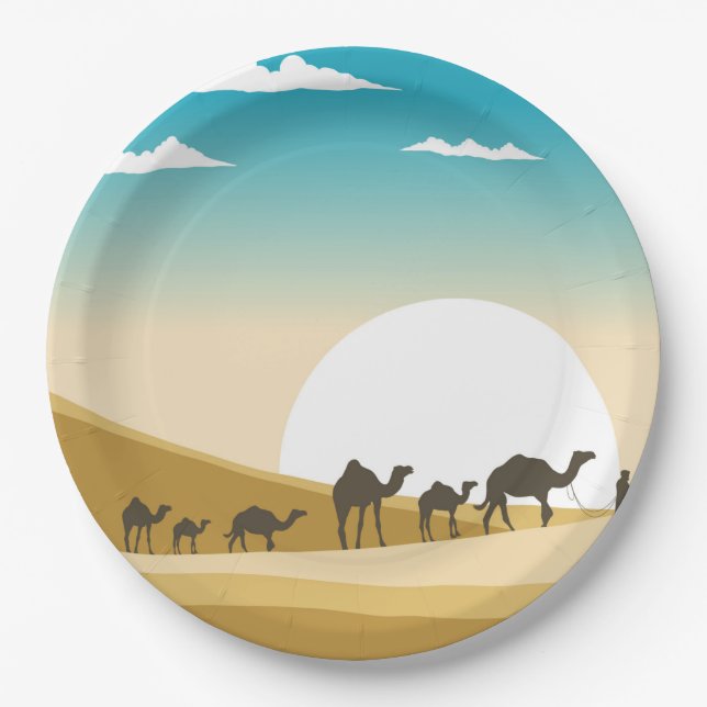cute desert camel party paper plates (Front)
