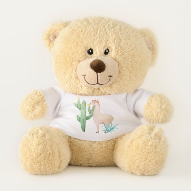 Cute Desert Llama Cactus Flower Teddy Bear (Front)