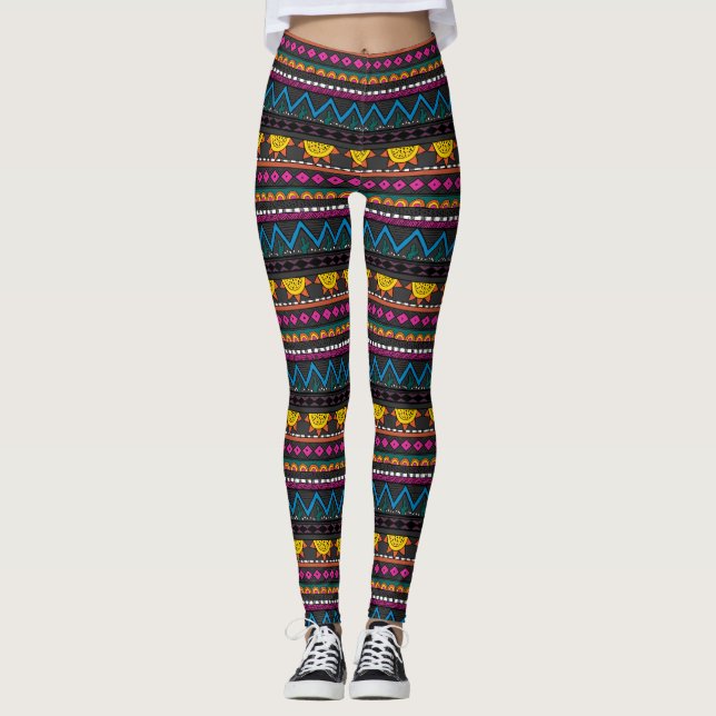 Cute Desert Southwest print leggings, Gray, Multi Leggings (Front)